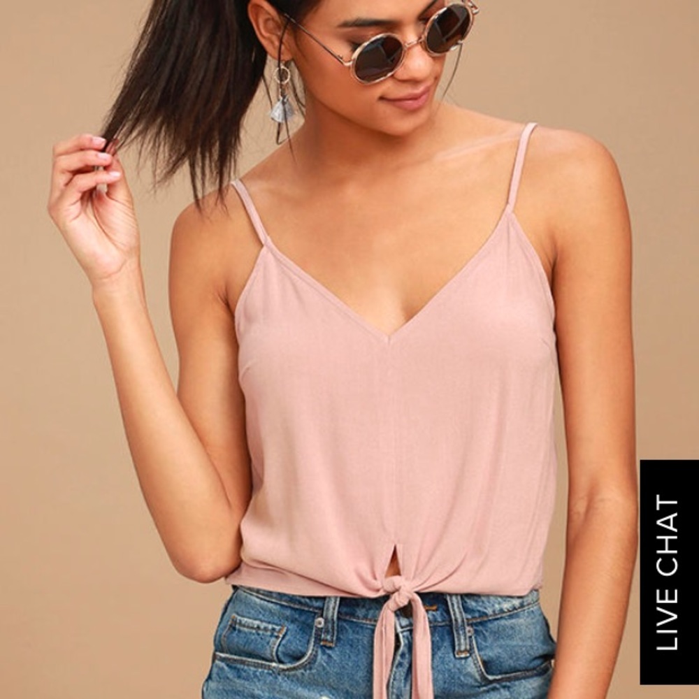 LULUS BLUSH PINK TIE-FRONT CROP TOP